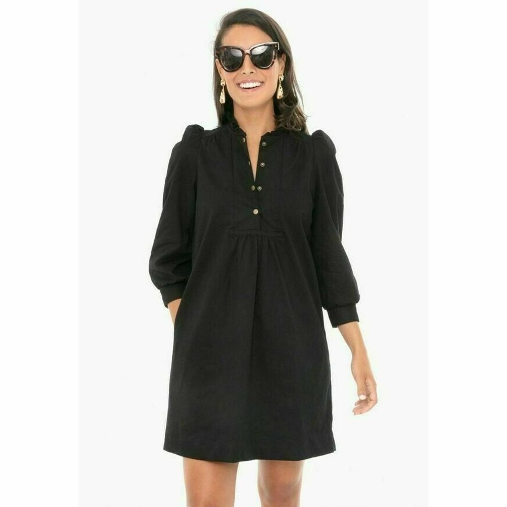Pomander Place Tuckernuck Black Claiborne Dress Button Down Shift Puff Sleeve. M